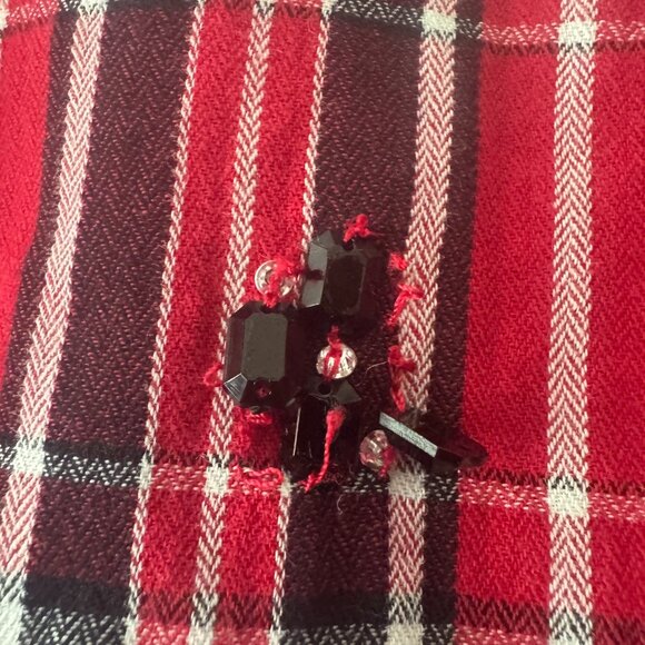 Charter Club Red and Black Plaid Jewel Embellished Long Sleeve Shirt Relaxed Fit - Picture 8 of 9